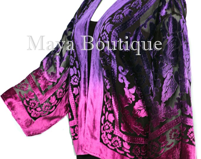 Maya Matazaro Purple Magenta Velvet Jacket Short Kimono No Fringe Hand Dyed