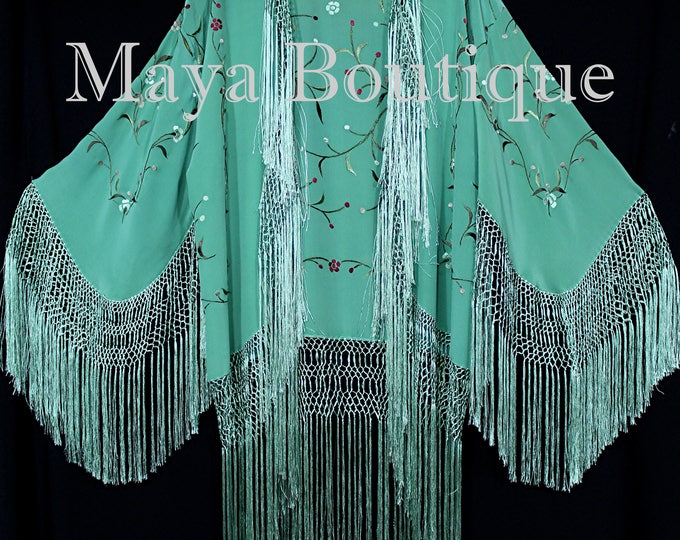 Embroidered Silk Fringe Jacket Kimono Tiffany Green Hand Dyed Maya Matazaro USA Made