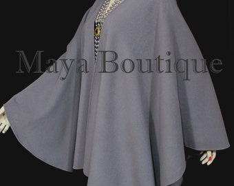 Lilac Gray Cape Ruana Wrap Coat Wool Cashmere Blend by Maya Matazaro USA Made