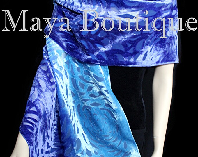 Maya Matazaro Hand Dyed Turquoise blue ombre Camellia Shawl Wrap Scarf Burnout Velvet