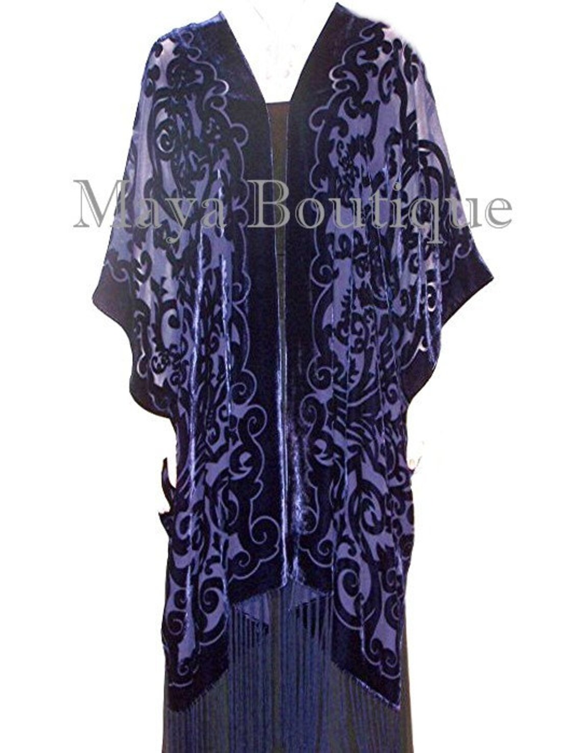 Caftan Kimono Burnout Velvet Art Nouveau Dark Blue Maya Matazaro - Etsy