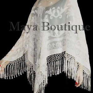 IVORY Seide Burnout Samt Poncho Schal Fransen Top Maya Matazaro One Size