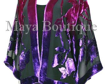 Silk Velvet Jacket Short Kimono No Fringe Hand Dyed Pink Purple Maya Matazaro