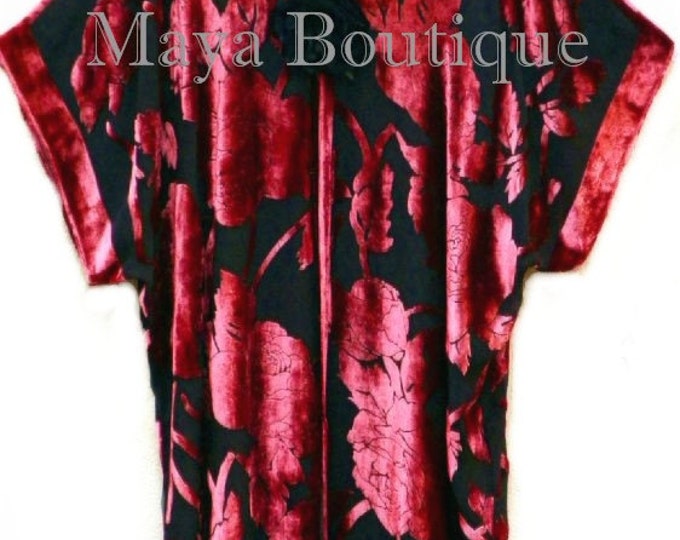 Silk Burnout Velvet Jacket Kimono Duster Red & Black No Fringe Maya Matazaro
