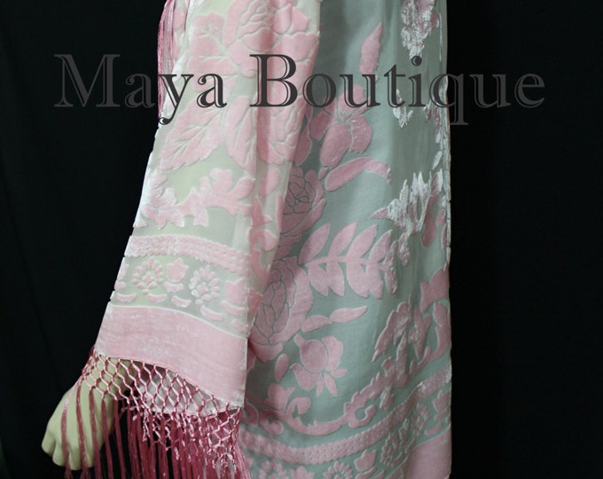 Maya Matazaro Rose Quartz Silk Burnout Velvet Fringe Jacket Short Kimono US Made