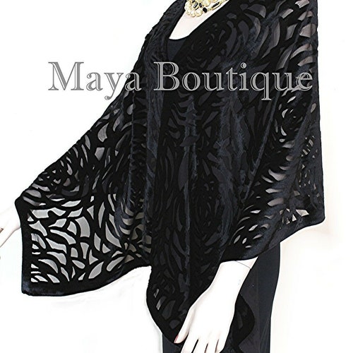 Great Gift Maya Matazaro shops Black Camellia Shawl Wrap Scarf Burnout Velvet Elegant!
