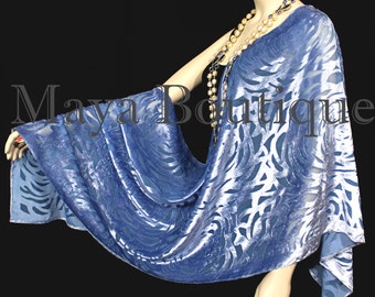 Maya Matazaro Hand Dyed Serenity Blue Camellia Shawl Wrap Scarf Burnout Velvet