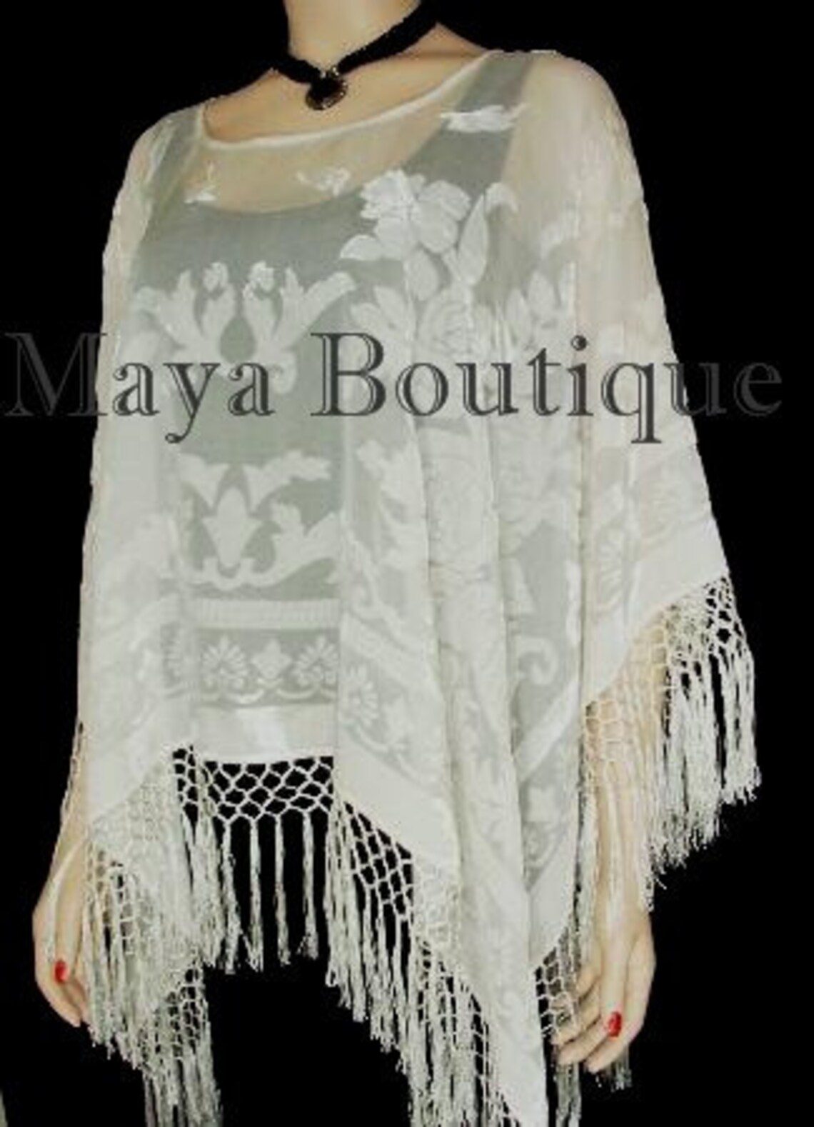 •LORRAINE• tasseled velvet burnout poncho