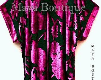 Silk Burnout Velvet Jacket Kimono Duster Magenta & Black No Fringe Maya Matazaro