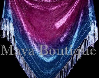 Hand Dyed Shawl Burnout Velvet Triangle Blue & Purple Maya Matazaro
