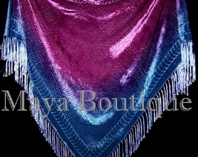 Hand Dyed Shawl Burnout Velvet Triangle Blue & Purple Maya Matazaro