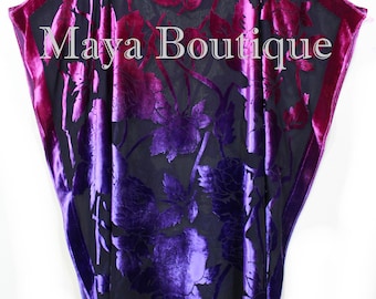 Caftan Dress Kimono Silk Burnout Velvet MAYA Dyed Stained Glass Orchid & Purple
