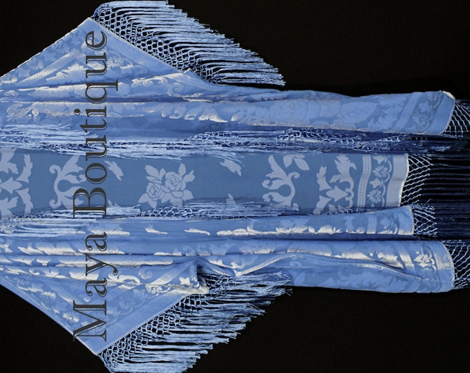 Serenity Blue Fringe Jacket Kimono Duster Silk Burnout Velvet Maya Matazaro Plus