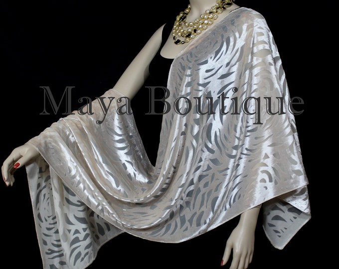 Great Gift! Maya Matazaro Ivory Pearl Camellia Shawl Wrap Scarf Burnout Velvet Elegant!