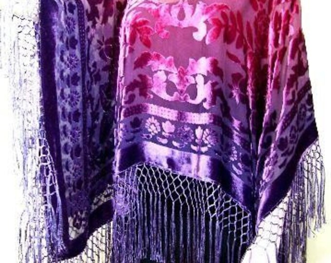 Silk burnout velvet Poncho Shawl Top Purple and Magenta Hand Dyed by Maya
