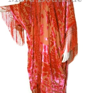 Orange Fringe Jacket Kimono Duster Silk Burnout Velvet Maya - Etsy