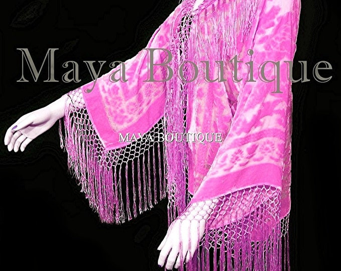 Candy Pink Silk Burnout Velvet Fringe Jacket Short Kimono Maya Matazaro