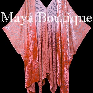 Maya Matazaro Orange Ombre Camellia Burnout Velvet Caftan Kimono Jacket Hand Dyed USA Made