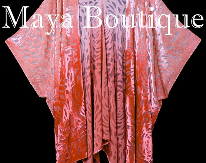Maya Matazaro Orange Ombre Camellia Burnout Velvet Caftan Kimono Jacket Hand Dyed USA Made