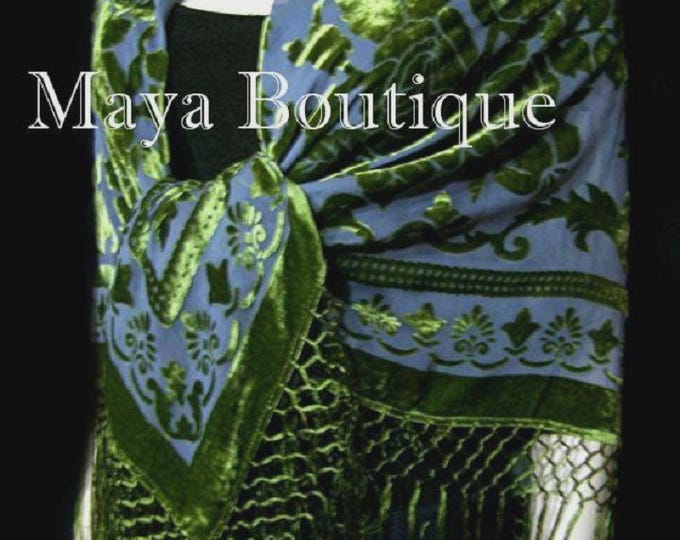 Piano Shawl Wrap Scarf Silk Burnout Velvet Olive & Gray Maya Boutique