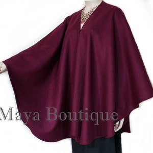 Cape Ruana Wrap Coat Wool BURGUNDY USA Made Maya Matazaro NEW