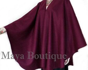 Cape Ruana Wrap Coat Wool BURGUNDY USA Made Maya Matazaro NEW