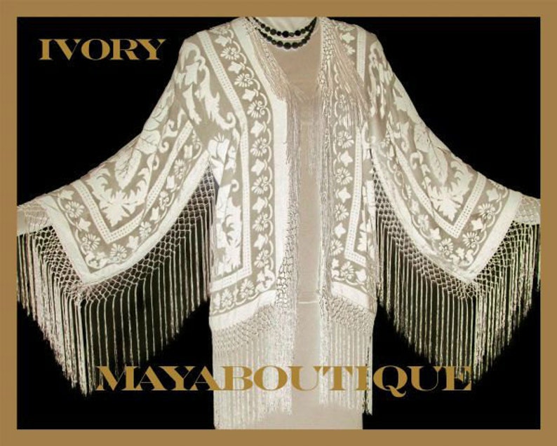 Fringe Jacket Kimono Bolero Silk Burnout Velvet Maya Matazaro