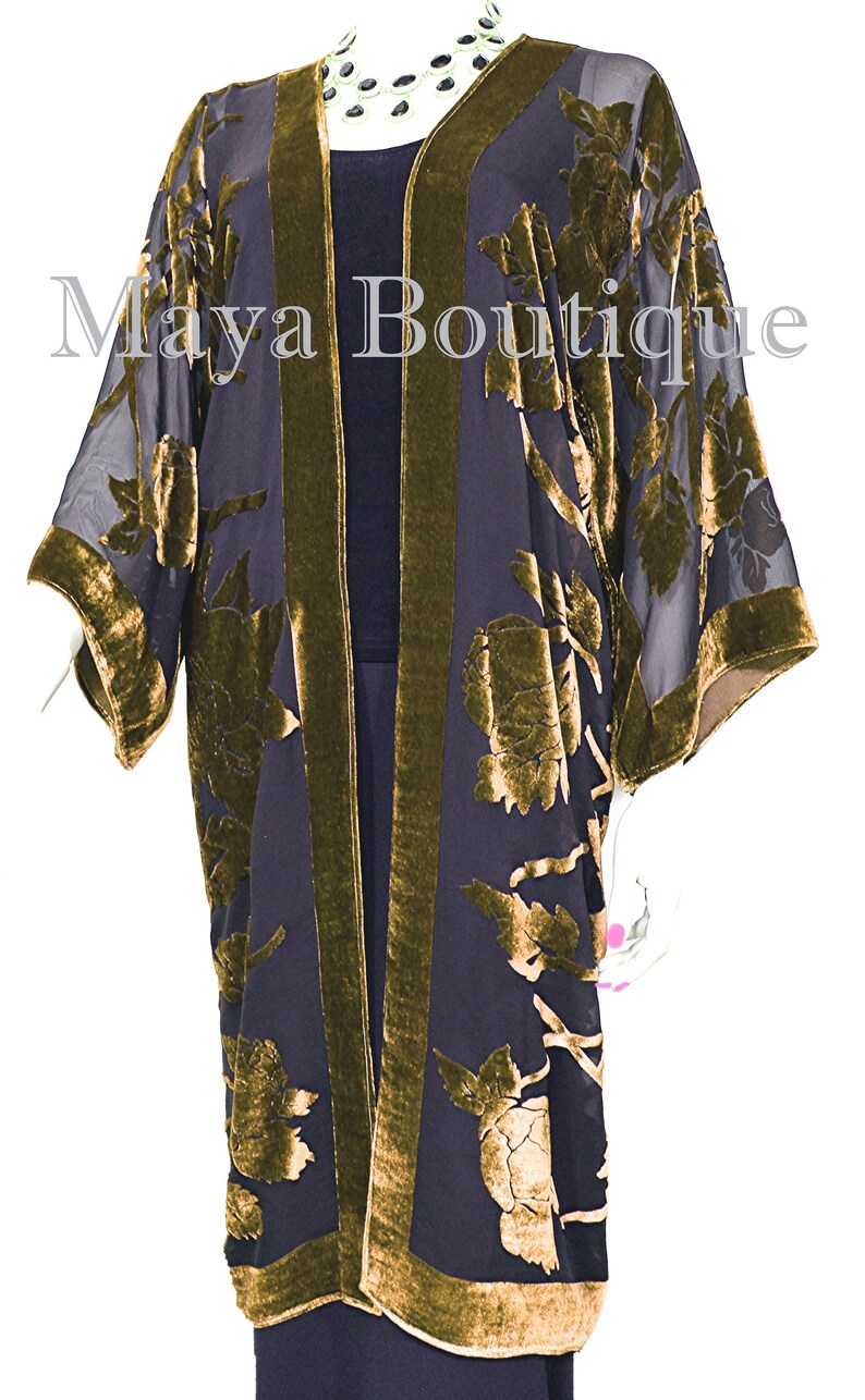 Antique Gold Long Kimono Jacket Silk Burnout Velvet No Fringe Maya