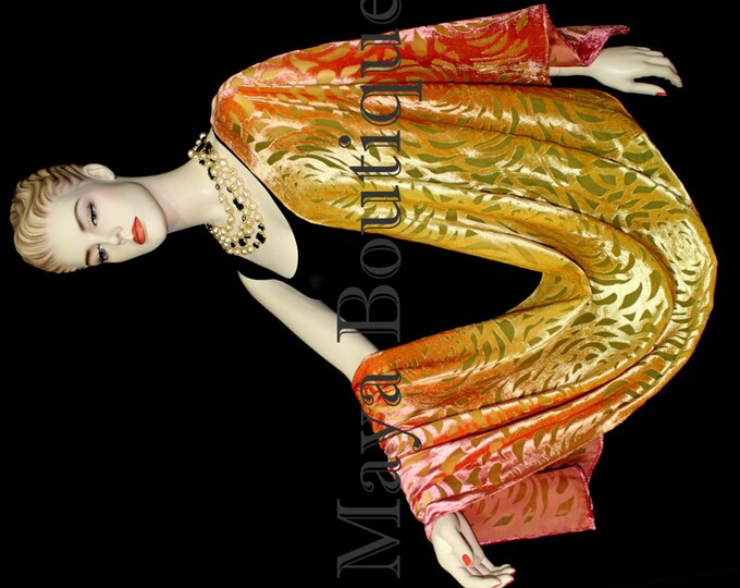 Maya Matazaro Hand Dyed Orange Gold Camellia Shawl Wrap Scarf Burnout Velvet