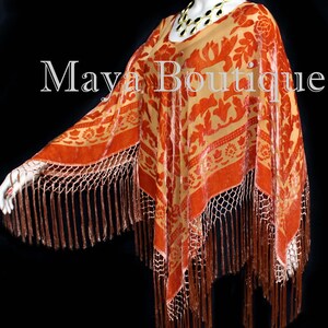 Tangerine Seide Burnout Samt Poncho FransenTuch Maya Matazaro One Size