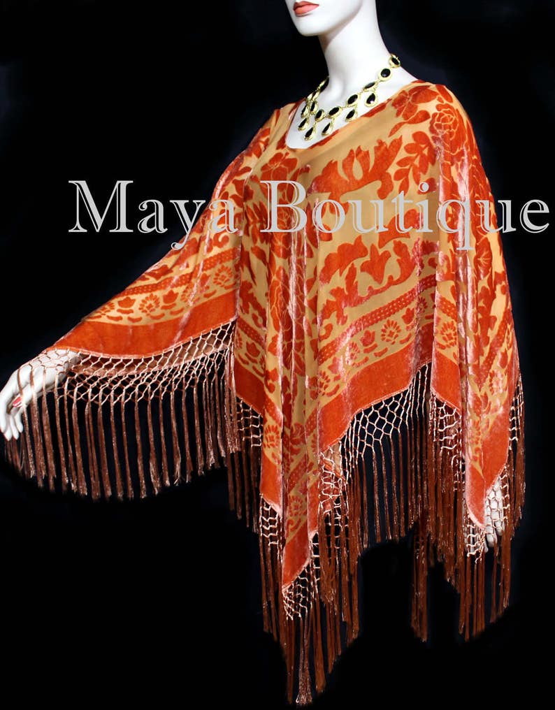 Maya Matazaro Silk Poncho Shawl Top Bohemian Burnout Velvet Made in USA