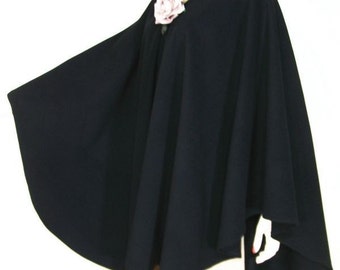 Elegant Black Cape Ruana Wrap Coat Wool Cashmere Blend by Maya Matazaro Made in USA
