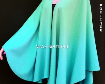 Cashmere Cape Ruana Wrap Ombres Hand Dyed Light Blue Turquoise & Misty Green Jade Maya Matazaro