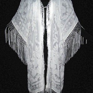 Ivory Fringe Burnout Velvet Jacket Kimono Opera Coat Silk One size