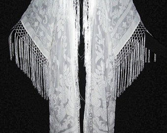 Ivory Fringe Burnout Velvet Jacket Kimono Opera Coat Silk One size