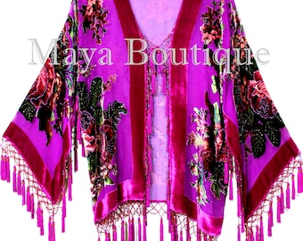 Pink Gypsy Rose Jacket Short Kimono Beaded Silk Burnout Velvet Maya Matazaro