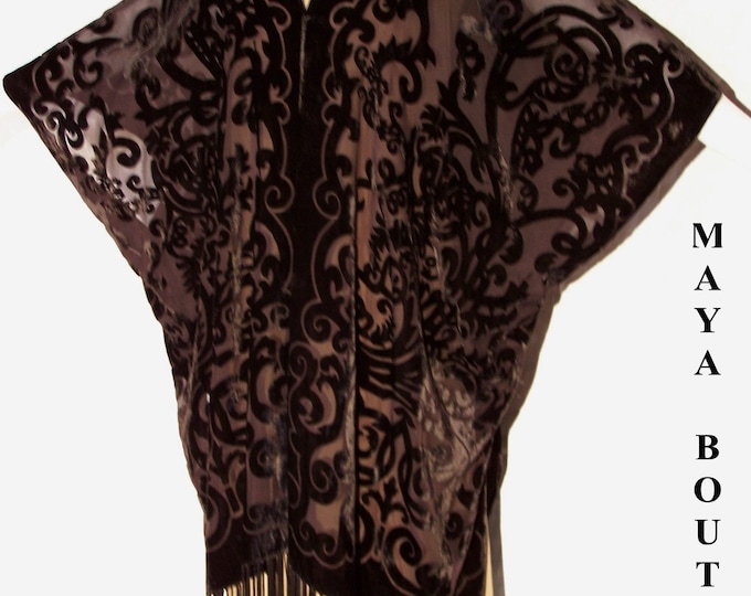 Caftan Kimono Burnout Velvet Art Nouveau Dark Chocolate Brown