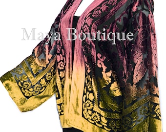 Maya Matazaro Gold Chocolate Velvet Jacket Short Kimono No Fringe Hand Dyed
