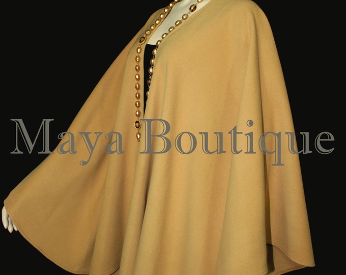 Gold Cape Ruana Wrap Coat Wool Cashmere Blend by Maya Matazaro USA Made