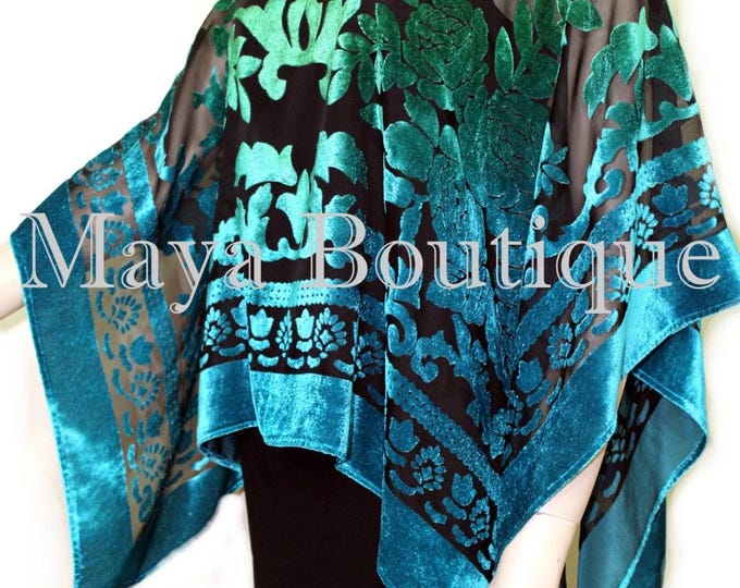 Art To Wear Poncho Top Burnout Velvet Hand Dyed Green Turquoise Ombre Maya Matazaro