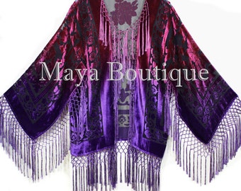 Art to Wear Burnout Velvet Kimono Jacket Hand Dyed Violet Magenta Maya Matazaro