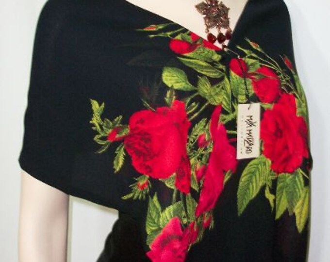 American Red Rose Scarf Georgette with Fringes Maya Matazaro USA Made