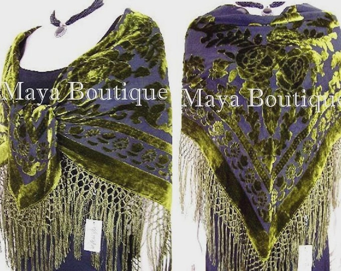 Piano Shawl Wrap Scarf Silk Burnout Velvet Olive Green Dark Gray Maya Matazaro