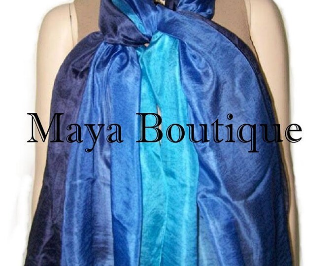Huge Silk Wrap Shawl Scarf Hand Dyed Blue Turquoise Ombre Maya Matazaro Art to wear