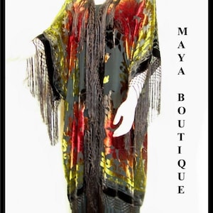 Kimono Opera Coat Silk Burnout Velvet Tye Dyed Chocolate Multi