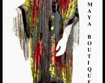 Kimono Opera Coat Silk Burnout Velvet Tye Dyed Chocolate Multi