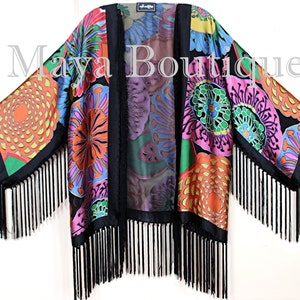 Maya Matazaro Fringe Jacket Kimono Silk Devore Stunning
