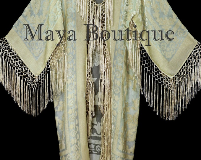 Vanilla Silk Burnout Velvet Fringes Jacket Kimono Long Coat Maya Matazaro