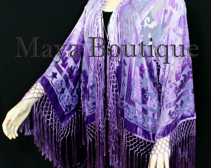 Wearable Art Purple Lavender Ombre Hand Dyed Burnout Velvet Kimono Jacket Short Maya Matazaro