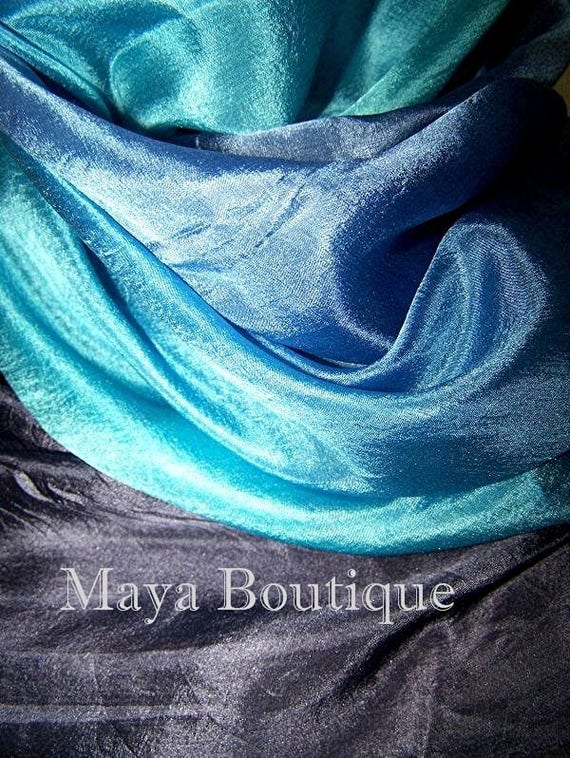 Silk Neck Tie Hand Dyed Blue Turquoise Ombre Maya Matazaro Art to wear